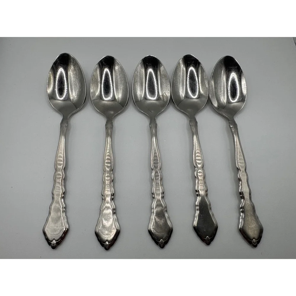 Oneida Royal Chippendale Stainless Teaspoons Set of 5 USA 18/8 Glossy 6 inch